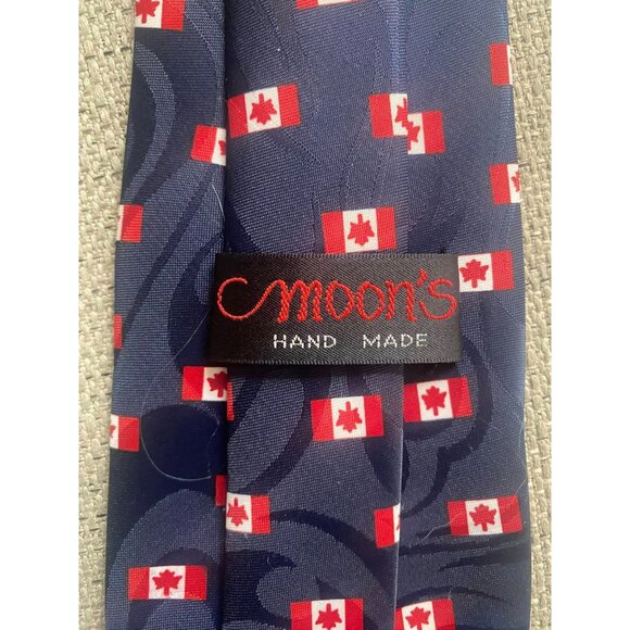 Moons Canadian Flag Tie Maple Leaf Navy Blue Made In Korea - Picture 2 of 3